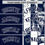 Custom Navy White Split Fashion Coconut Tree Design Authentic Baseball Jersey