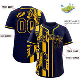 Custom Navy Yellow Split Fashion Coconut Tree Design Authentic Baseball Jersey
