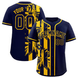 Custom Navy Yellow Split Fashion Coconut Tree Design Authentic Baseball Jersey