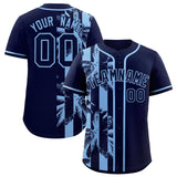 Custom Navy Powder Blue Split Fashion Coconut Tree Design Authentic Baseball Jersey