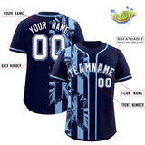 Custom Navy Powder Blue Split Fashion Coconut Tree Design Authentic Baseball Jersey