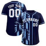 Custom Navy Powder Blue Split Fashion Coconut Tree Design Authentic Baseball Jersey