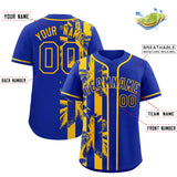 Custom Royal Yellow Split Fashion Coconut Tree Design Authentic Baseball Jersey