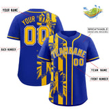 Custom Royal Yellow Split Fashion Coconut Tree Design Authentic Baseball Jersey