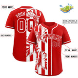 Custom Red White Split Fashion Coconut Tree Design Authentic Baseball Jersey