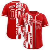 Custom Red White Split Fashion Coconut Tree Design Authentic Baseball Jersey