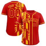 Custom Red Yellow Split Fashion Coconut Tree Design Authentic Baseball Jersey