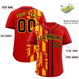 Custom Red Yellow Split Fashion Coconut Tree Design Authentic Baseball Jersey