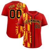 Custom Red Yellow Split Fashion Coconut Tree Design Authentic Baseball Jersey
