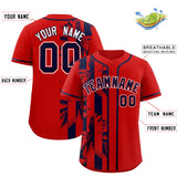 Custom Red Navy Split Fashion Coconut Tree Design Authentic Baseball Jersey