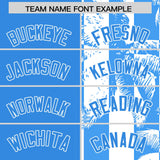 Custom Powder Blue White Split Fashion Coconut Tree Design Authentic Baseball Jersey