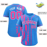 Custom Powder Blue Pink Split Fashion Coconut Tree Design Authentic Baseball Jersey