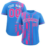 Custom Powder Blue Pink Split Fashion Coconut Tree Design Authentic Baseball Jersey
