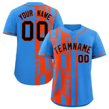 Custom Powder Blue Orange Split Fashion Coconut Tree Design Authentic Baseball Jersey