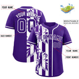 Custom Purple White Split Fashion Coconut Tree Design Authentic Baseball Jersey