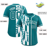 Custom Aqua White Split Fashion Coconut Tree Design Authentic Baseball Jersey