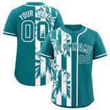 Custom Aqua White Split Fashion Coconut Tree Design Authentic Baseball Jersey