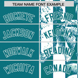 Custom Aqua White Split Fashion Coconut Tree Design Authentic Baseball Jersey