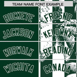 Custom Green White Split Fashion Coconut Tree Design Authentic Baseball Jersey