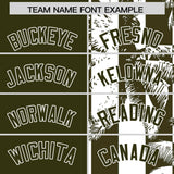 Custom Olive White Split Fashion Coconut Tree Design Authentic Baseball Jersey