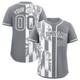 Custom Gray White Split Fashion Coconut Tree Design Authentic Baseball Jersey