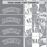 Custom Gray White Split Fashion Coconut Tree Design Authentic Baseball Jersey