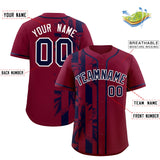 Custom Crimson Navy Split Fashion Coconut Tree Design Authentic Baseball Jersey