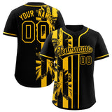 Custom Black Yellow Split Fashion Coconut Tree Design Authentic Baseball Jersey