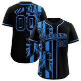 Custom Black Powder Blue Split Fashion Coconut Tree Design Authentic Baseball Jersey