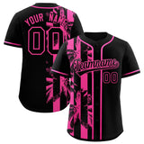 Custom Black Pink Split Fashion Coconut Tree Design Authentic Baseball Jersey
