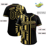 Custom Black Old Gold Split Fashion Coconut Tree Design Authentic Baseball Jersey