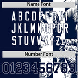 Custom Navy White Split Fashion Coconut Tree Design Authentic Baseball Jersey