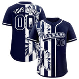 Custom Navy White Split Fashion Coconut Tree Design Authentic Baseball Jersey