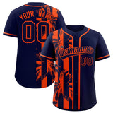 Custom Navy Orange Split Fashion Coconut Tree Design Authentic Baseball Jersey