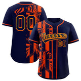 Custom Navy Orange Split Fashion Coconut Tree Design Authentic Baseball Jersey