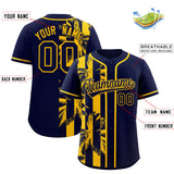 Custom Navy Yellow Split Fashion Coconut Tree Design Authentic Baseball Jersey