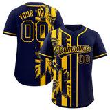 Custom Navy Yellow Split Fashion Coconut Tree Design Authentic Baseball Jersey