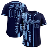 Custom Navy Powder Blue Split Fashion Coconut Tree Design Authentic Baseball Jersey