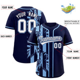 Custom Navy Powder Blue Split Fashion Coconut Tree Design Authentic Baseball Jersey