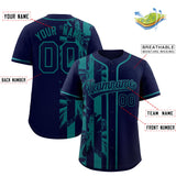 Custom Navy Aqua Split Fashion Coconut Tree Design Authentic Baseball Jersey