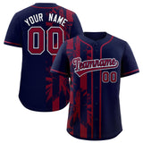 Custom Navy Crimson Split Fashion Coconut Tree Design Authentic Baseball Jersey