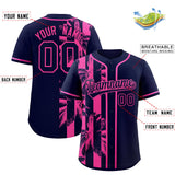 Custom Navy Pink Split Fashion Coconut Tree Design Authentic Baseball Jersey