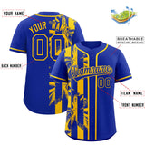 Custom Royal Yellow Split Fashion Coconut Tree Design Authentic Baseball Jersey