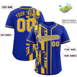 Custom Royal Yellow Split Fashion Coconut Tree Design Authentic Baseball Jersey