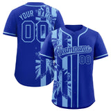 Custom Royal Powder Blue Split Fashion Coconut Tree Design Authentic Baseball Jersey