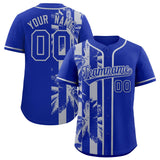 Custom Royal Gray Split Fashion Coconut Tree Design Authentic Baseball Jersey