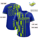 Custom Royal Neon Green Split Fashion Coconut Tree Design Authentic Baseball Jersey