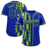 Custom Royal Neon Green Split Fashion Coconut Tree Design Authentic Baseball Jersey