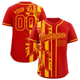 Custom Red Yellow Split Fashion Coconut Tree Design Authentic Baseball Jersey