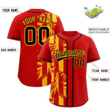 Custom Red Yellow Split Fashion Coconut Tree Design Authentic Baseball Jersey